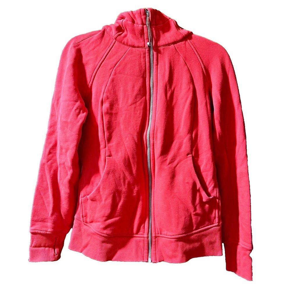 Lululemon Scuba Women's Size 8 Red Cotton Fleece Full Zip Hoodie Pockets Logo